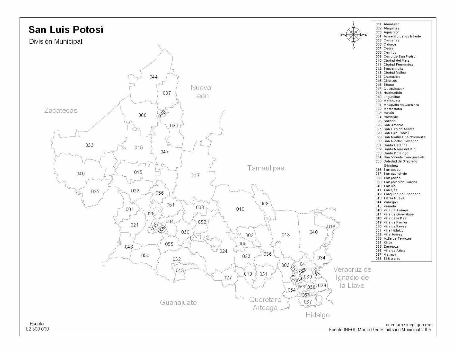 Mapa de San Luis Potosí a colores con nombres Descarga ya