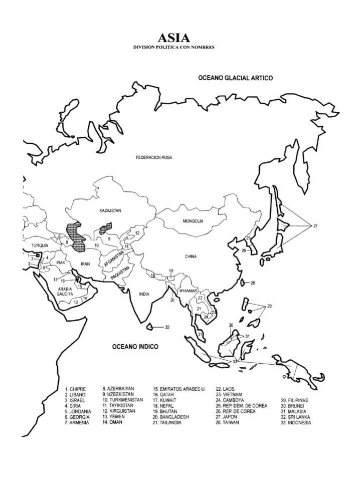 mapa de asia para imprimr