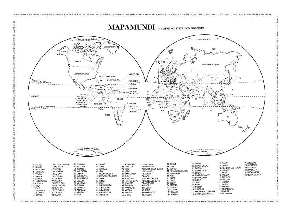 mapa mundi en blanco con nombres
