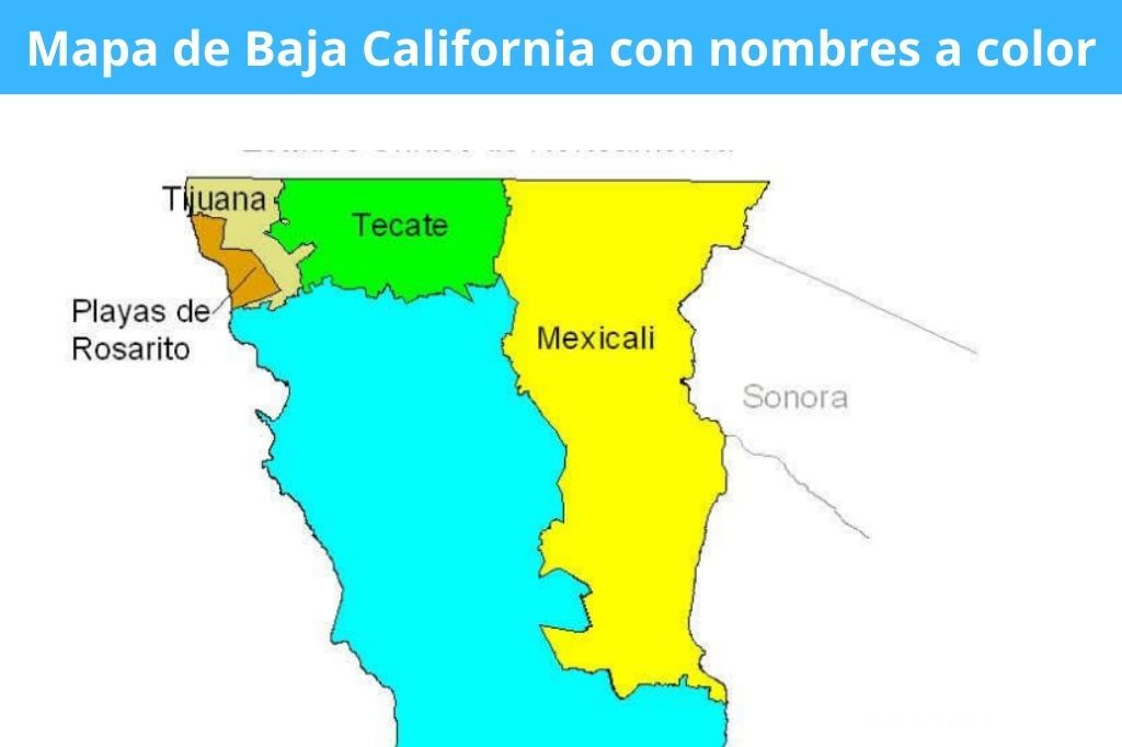 Mapa de baja california con nombres a color