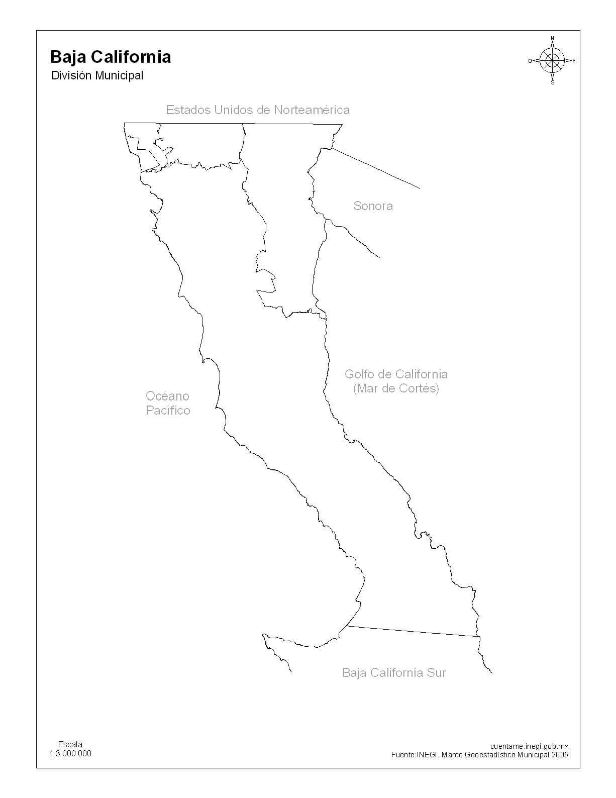 Mapa de baja California sin nombres