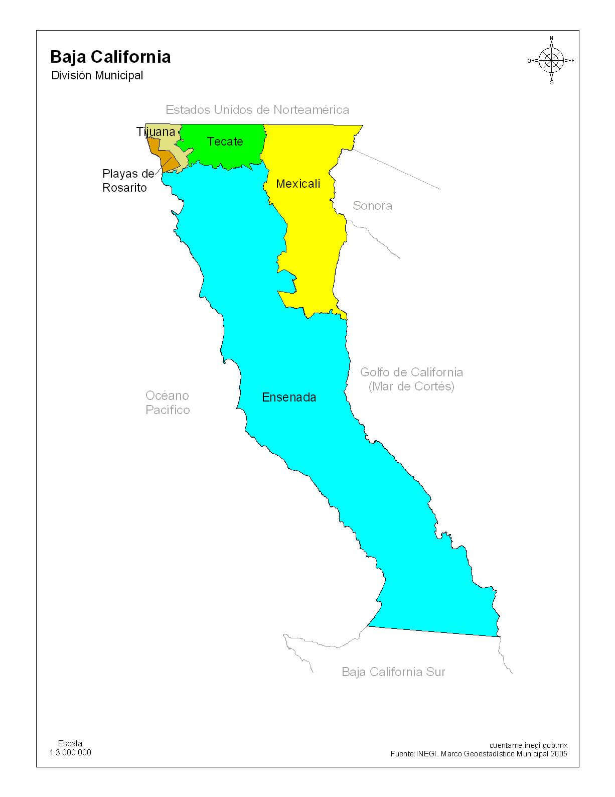 mapa de baja california a color y con nombres