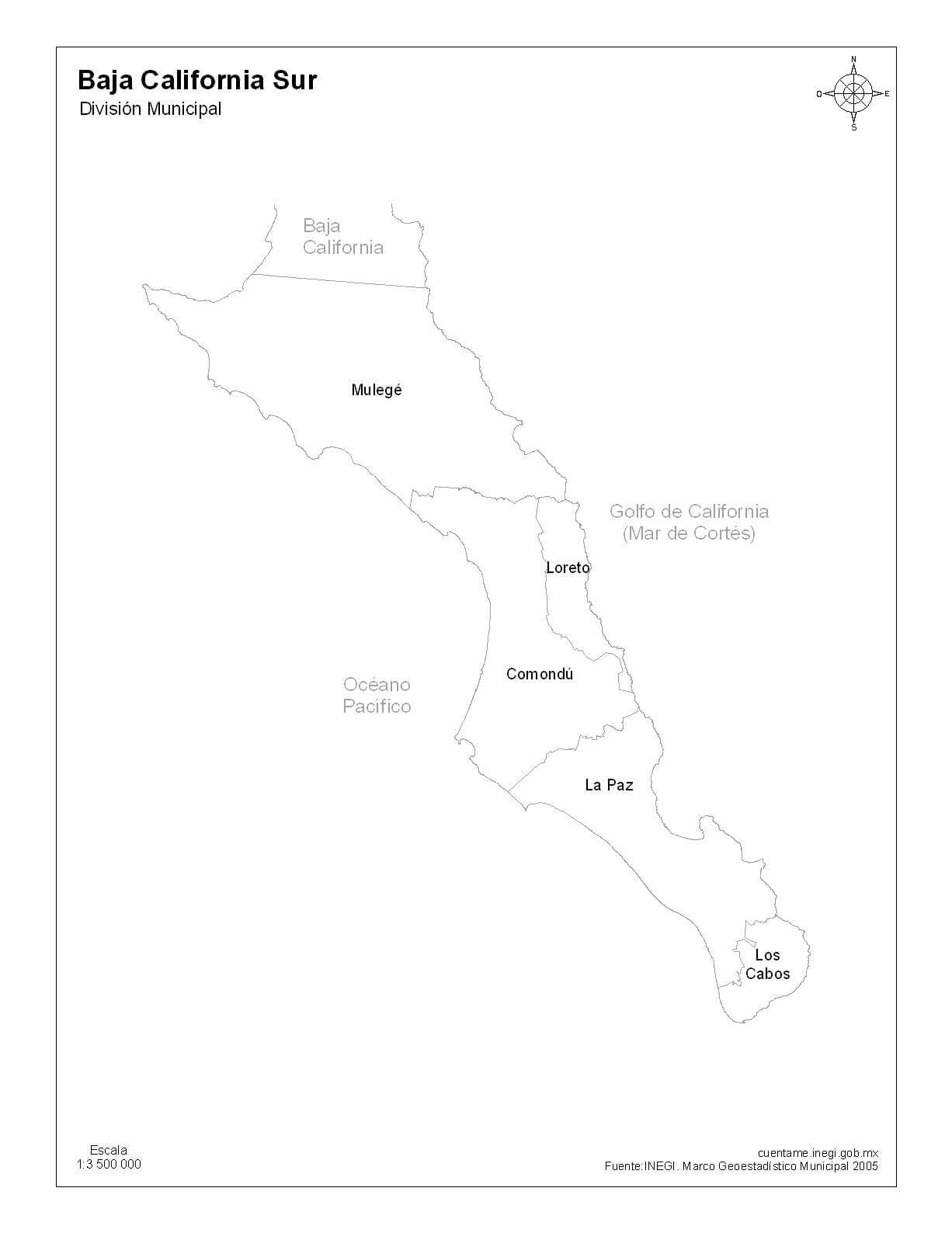 Mapa de Baja California con nombres y división política