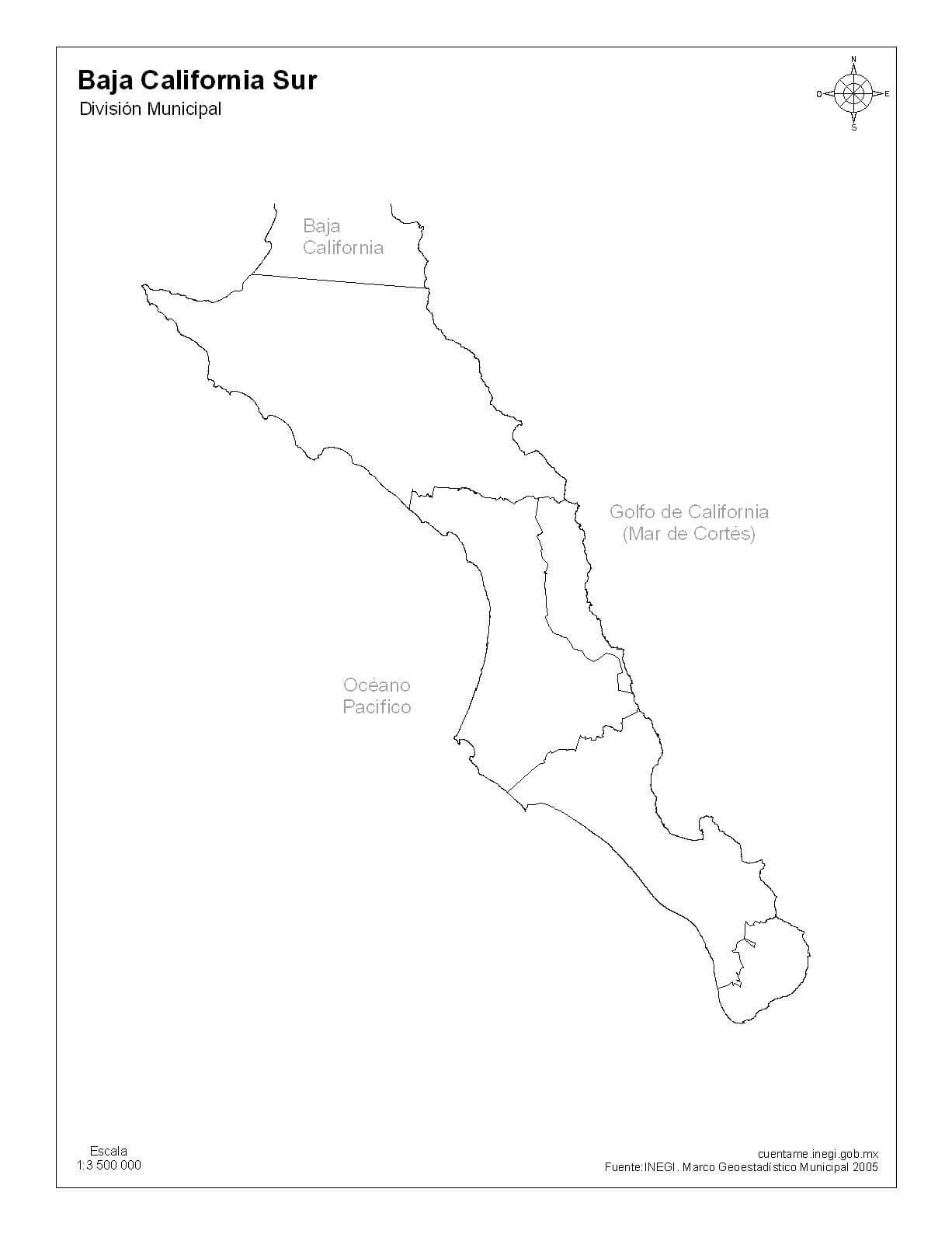 Mapa de Baja California sin nombres