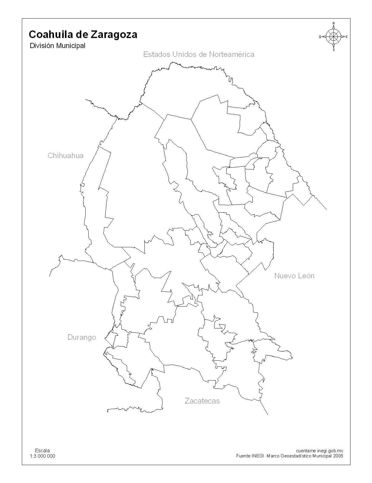 mapa de coahuila sin nombres a blanco y negro