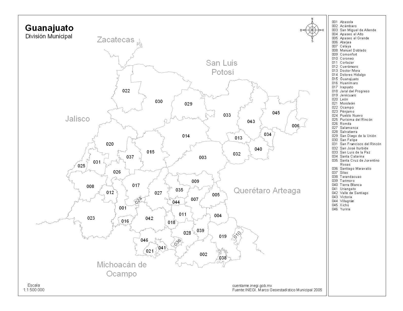 mapa de guanajuato con nombres