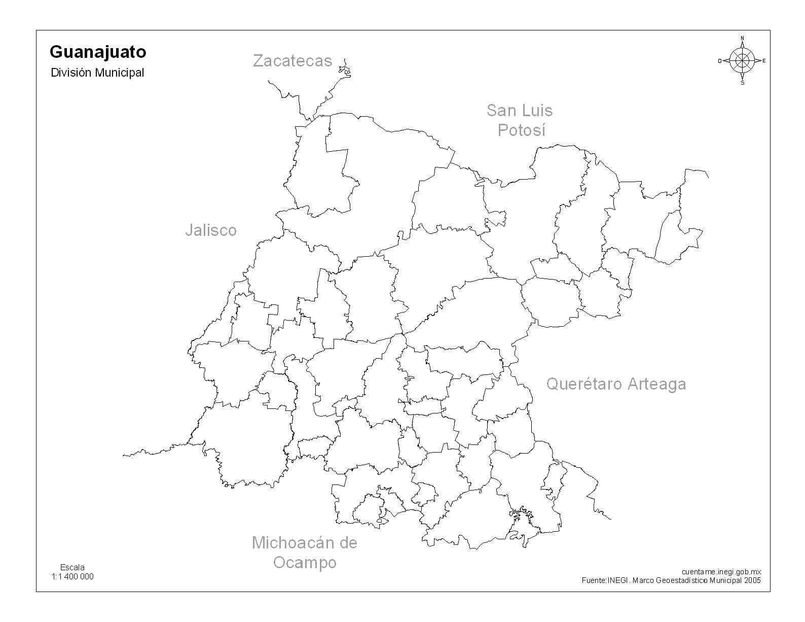 mapa de guanajuato sin nombres