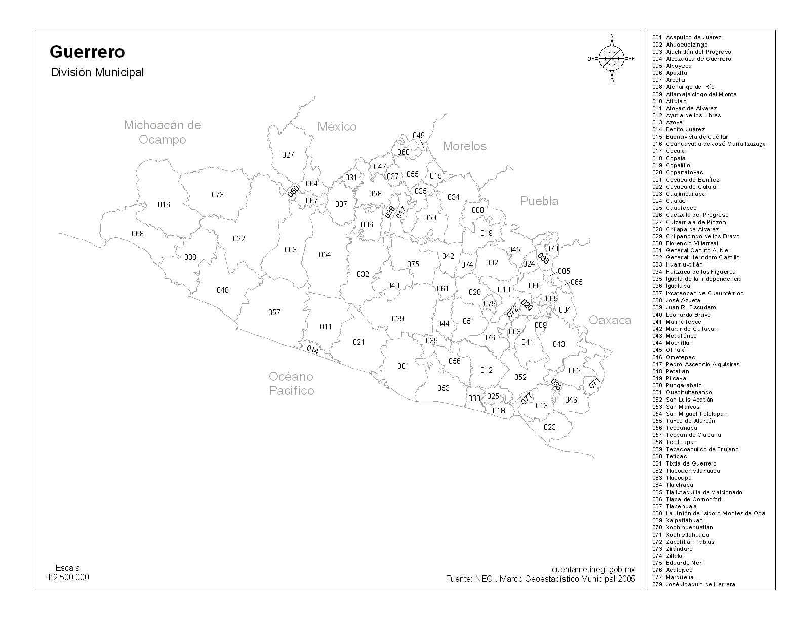 mapa de guerrero con division municipal 