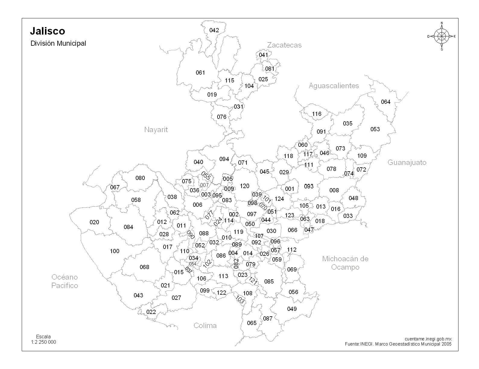 Mapa de Jalisco con nombres