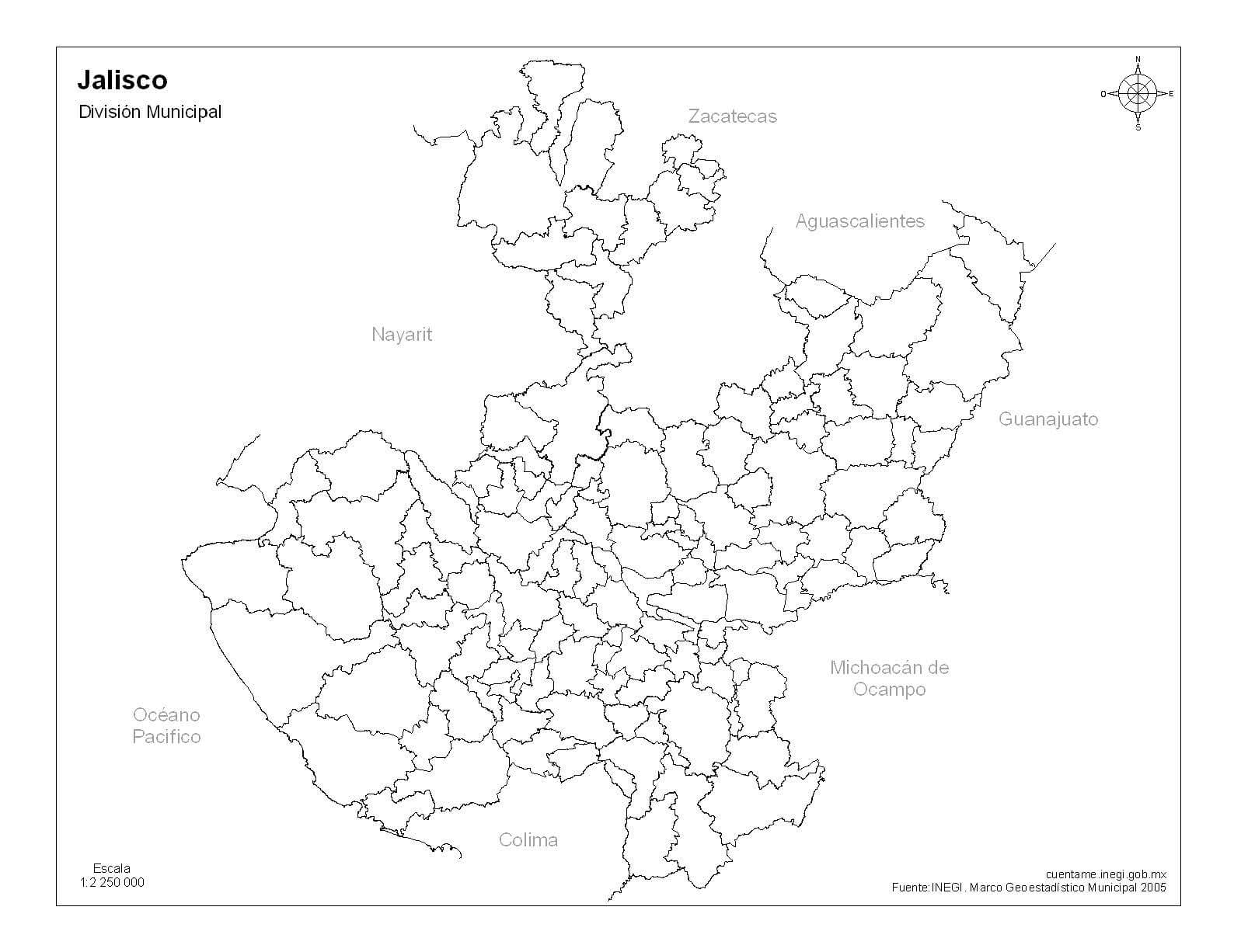 Mapa De Jalisco Sin Nombres A Blanco Y Negro Mapas De México Para Descargar 6267