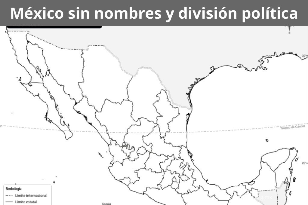 Mapa de México con división política y sin nombres -