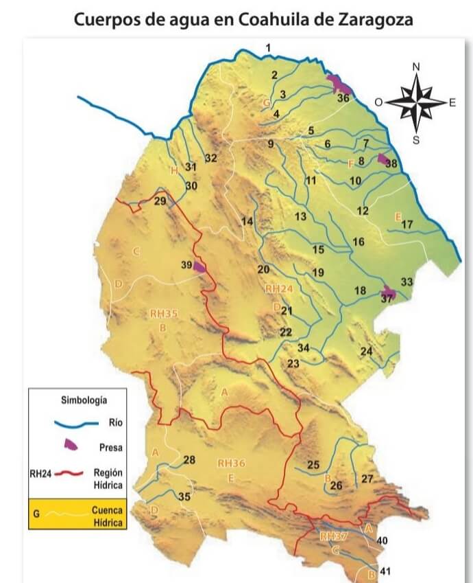 Mapa de los ríos de coahuila