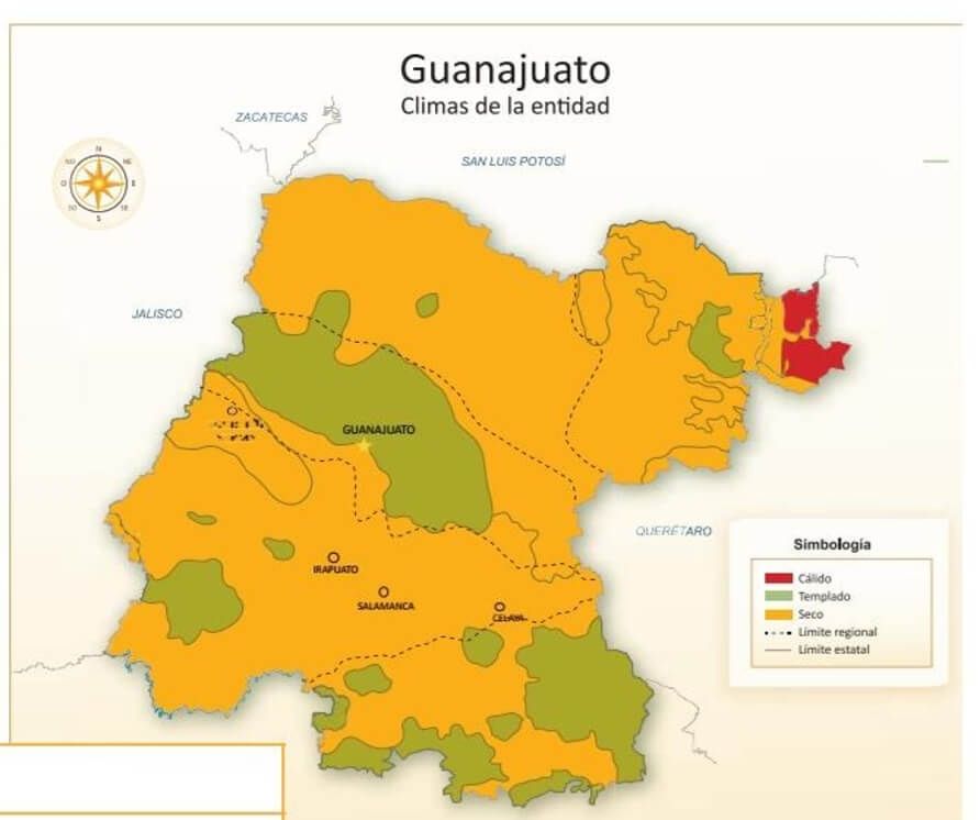 mapa de los climas de guanajuato