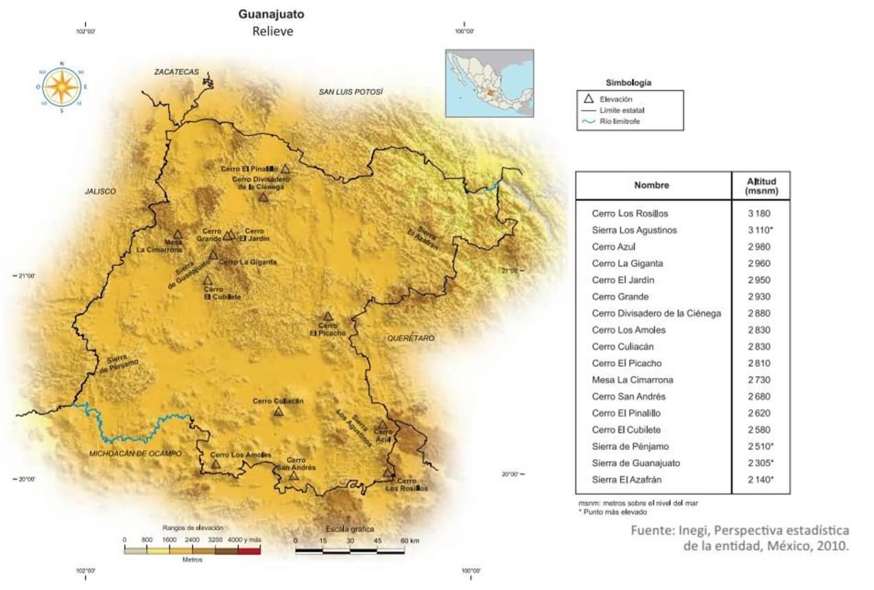mapa del relieve de guanajuato