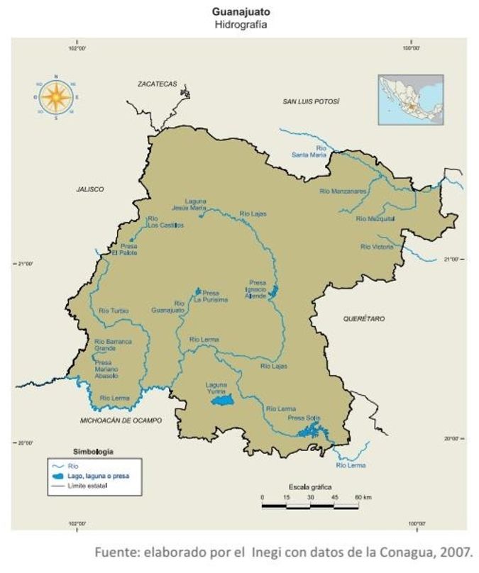 mapa de los ríos de guanajuato