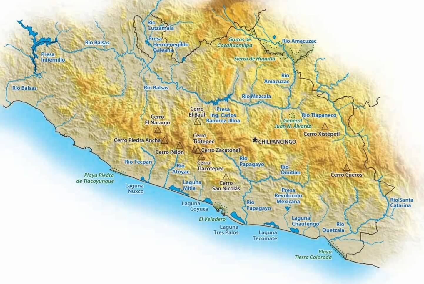 mapa de los ríos de guerrero