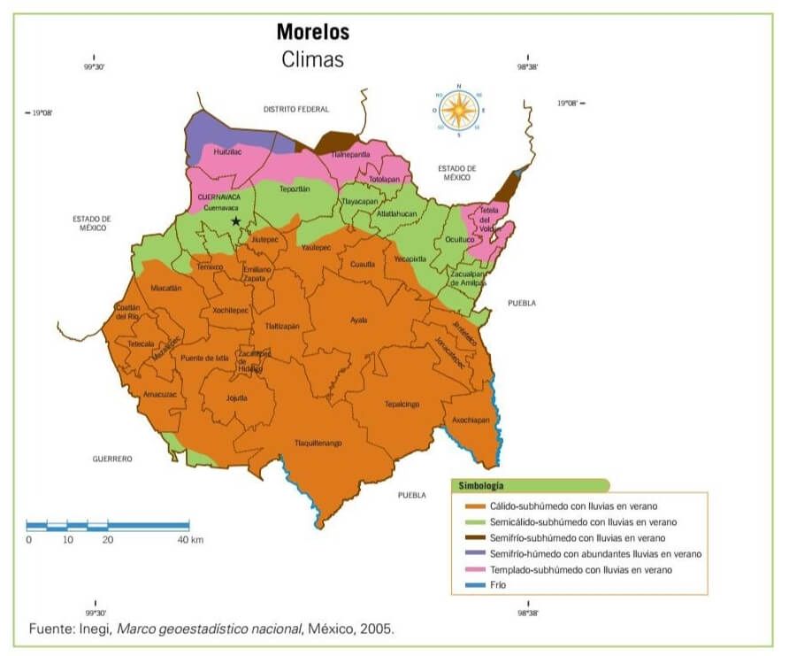 Mapa de los climas en Morelos
