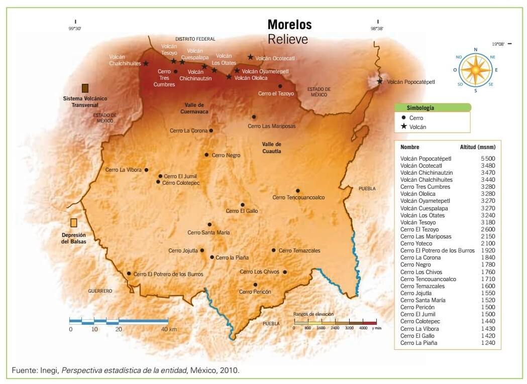 mapa del relieve de Morelos