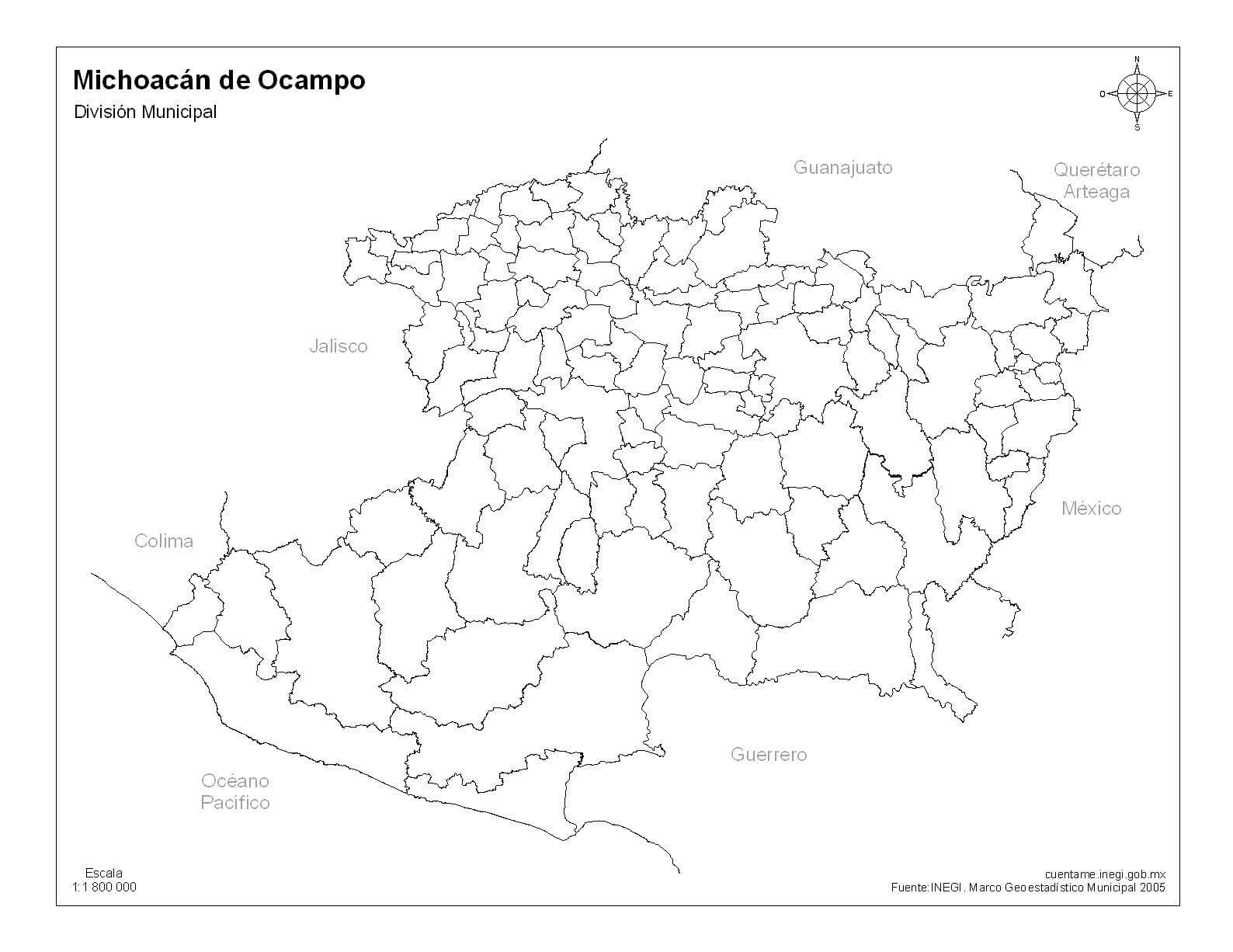 Mapa de Michoacán sin nombres