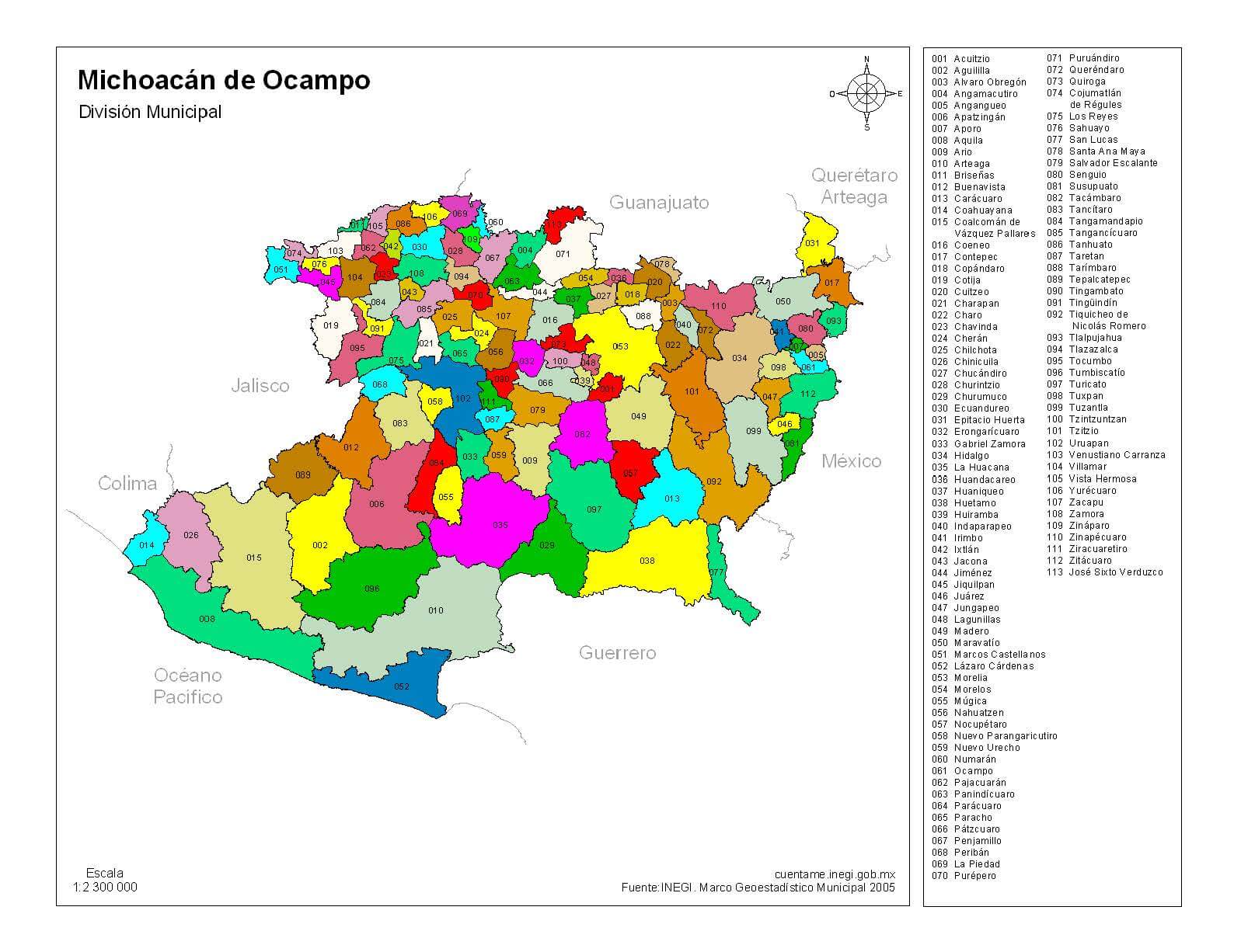 Mapa de Michoacán con nombres
