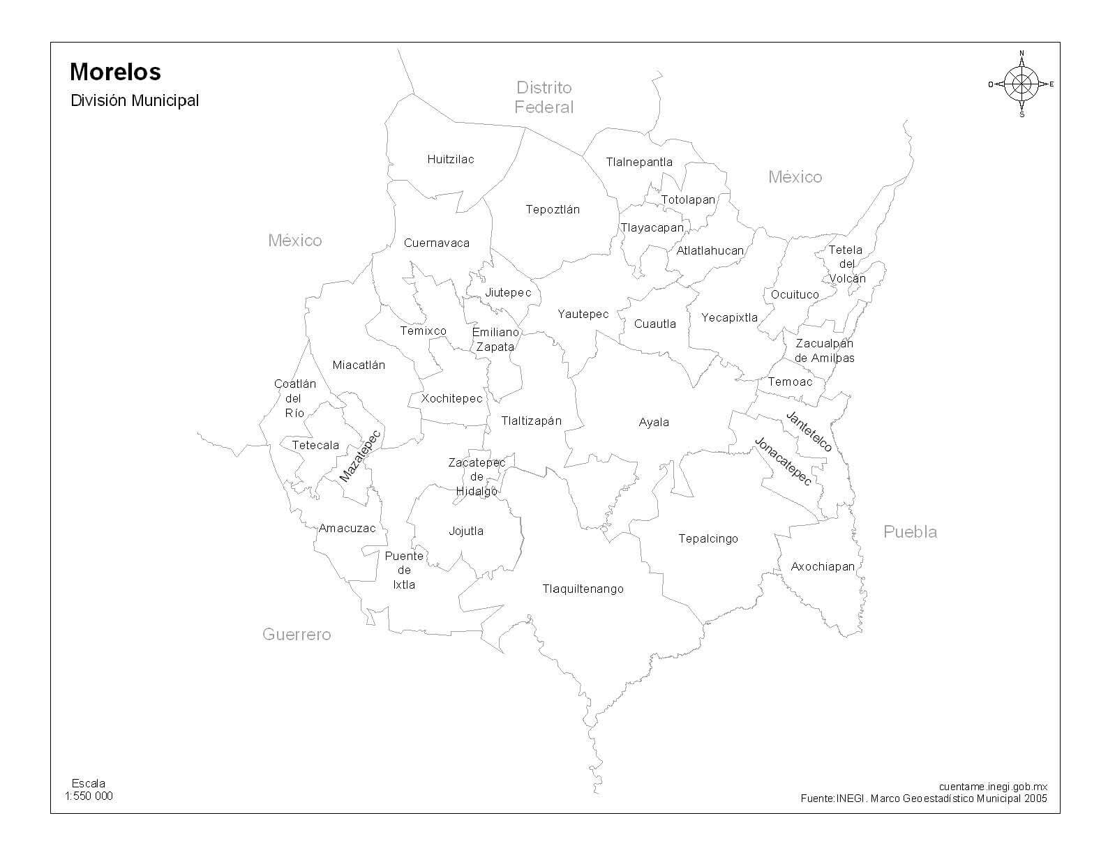 mapa de morelos con nombres