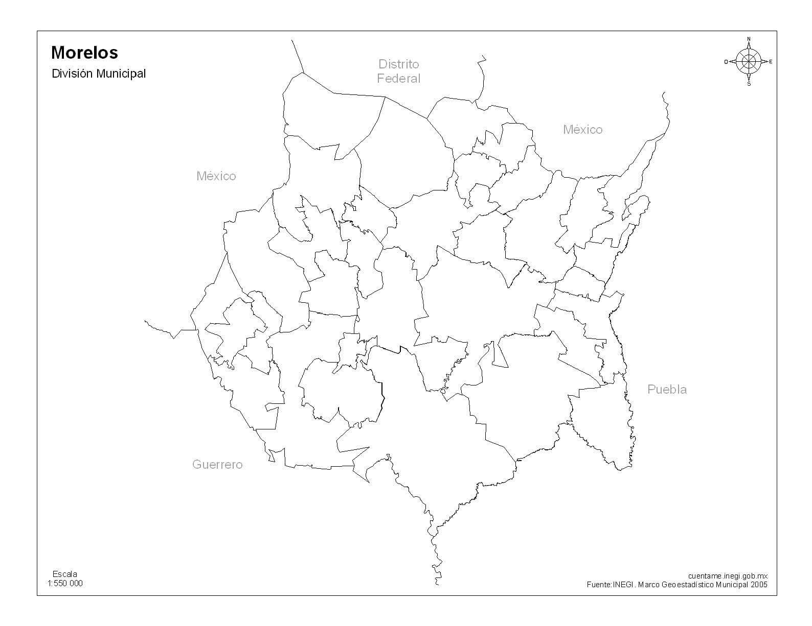 Mapa de Morelos sin nombres