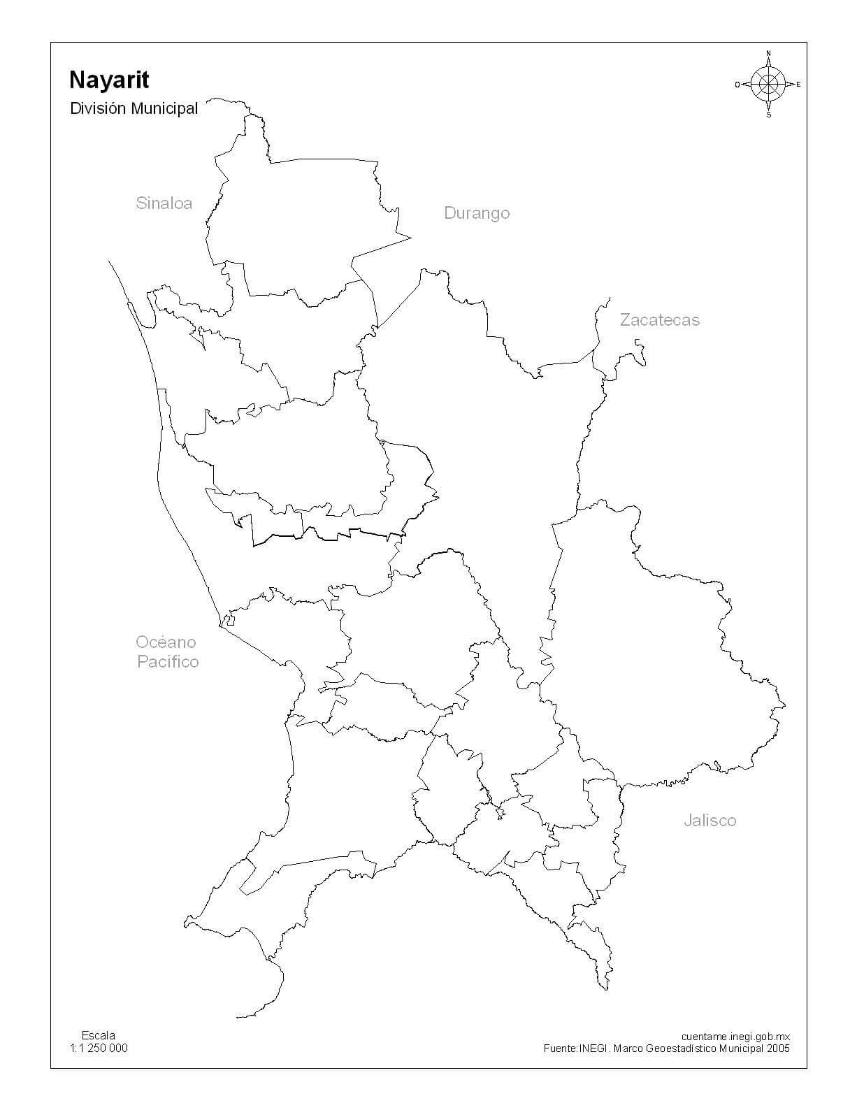 Mapa de Nayarit sin nombres