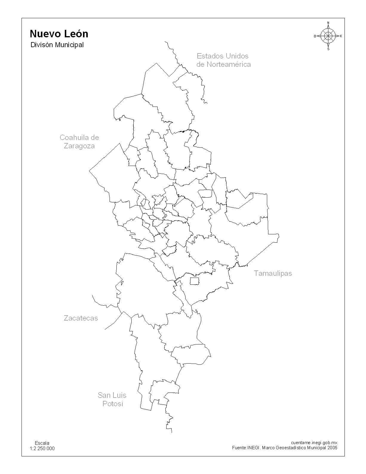 Mapa de Nuevo León sin nombres