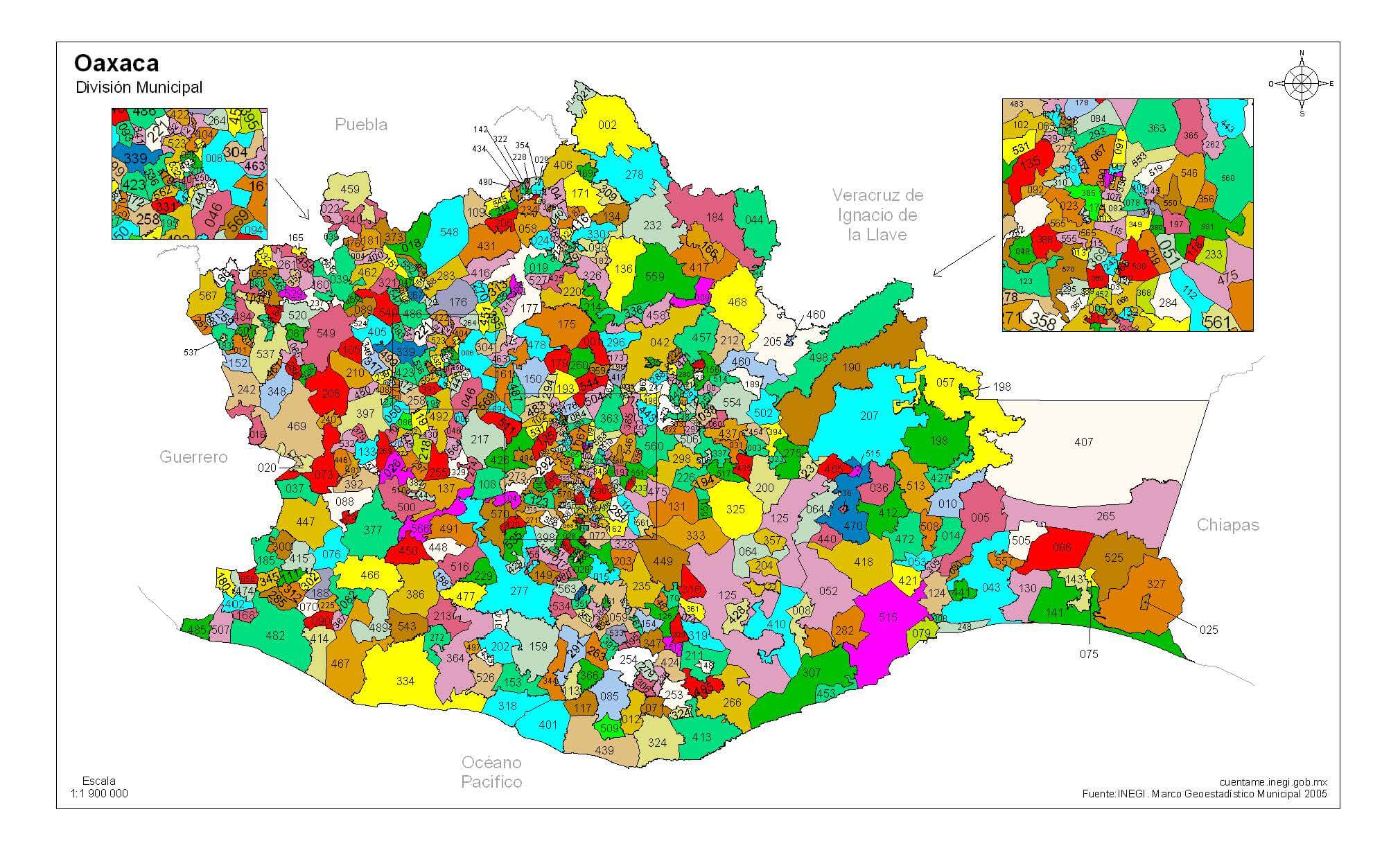 mapa de oaxaca con división política 