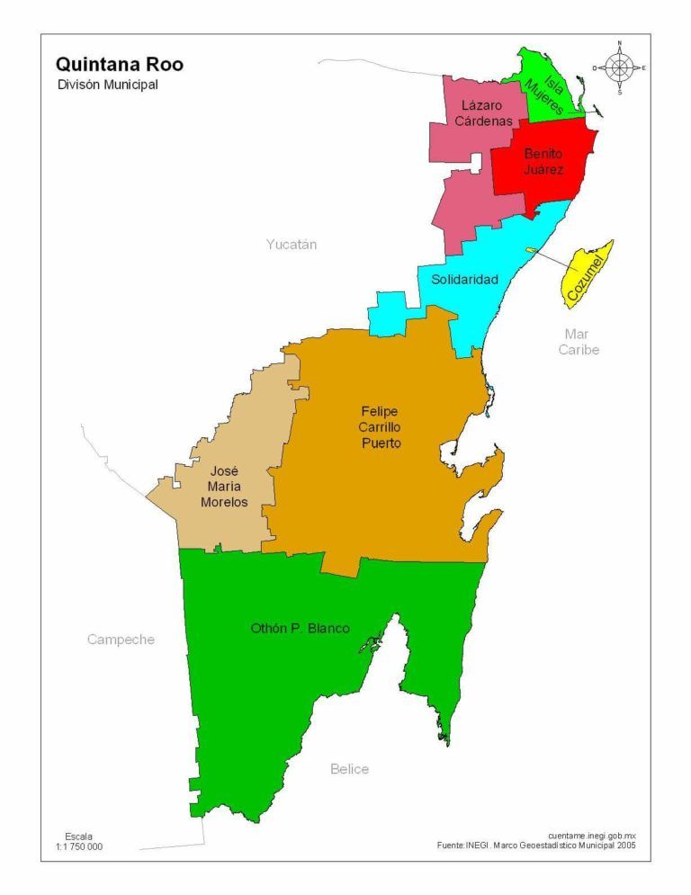 Mapa de Quintana Roo a colores con nombres - Mapas de México para descargar