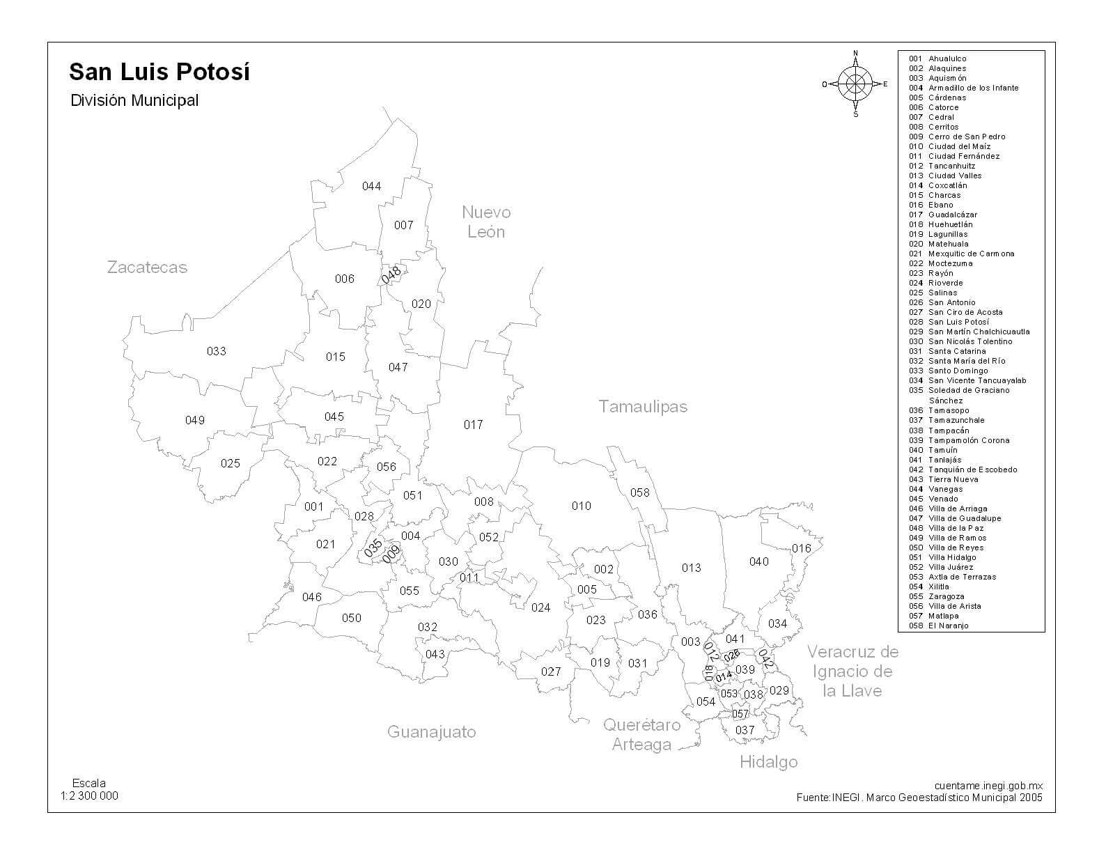 mapa de san luis potosi con nombres