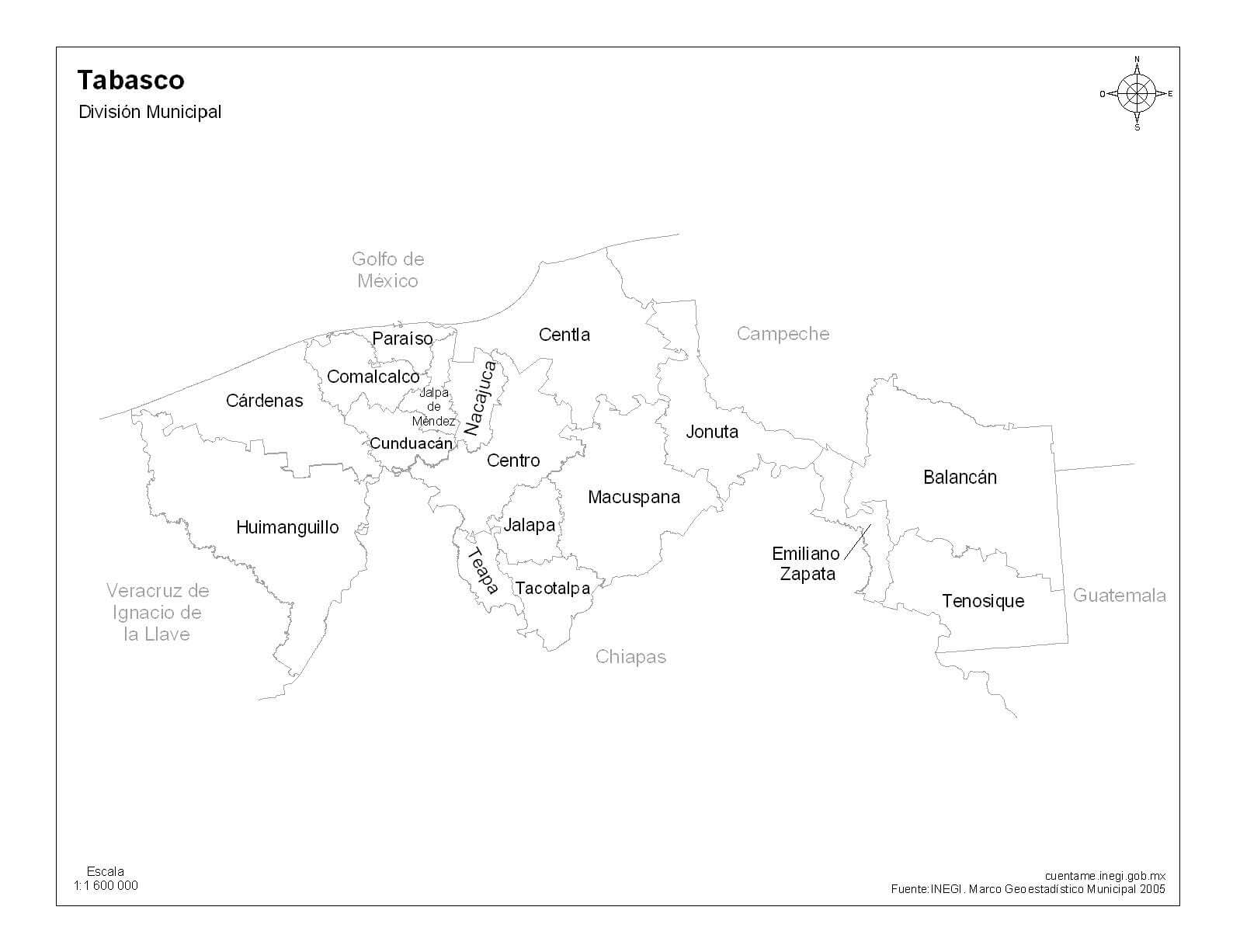 Mapa Tabasco con nombres