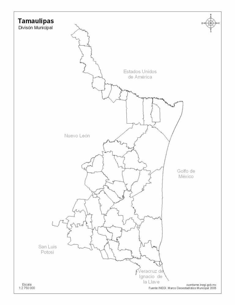 Mapa de Tamaulipas a colores con nombres - Mapas de México para descargar