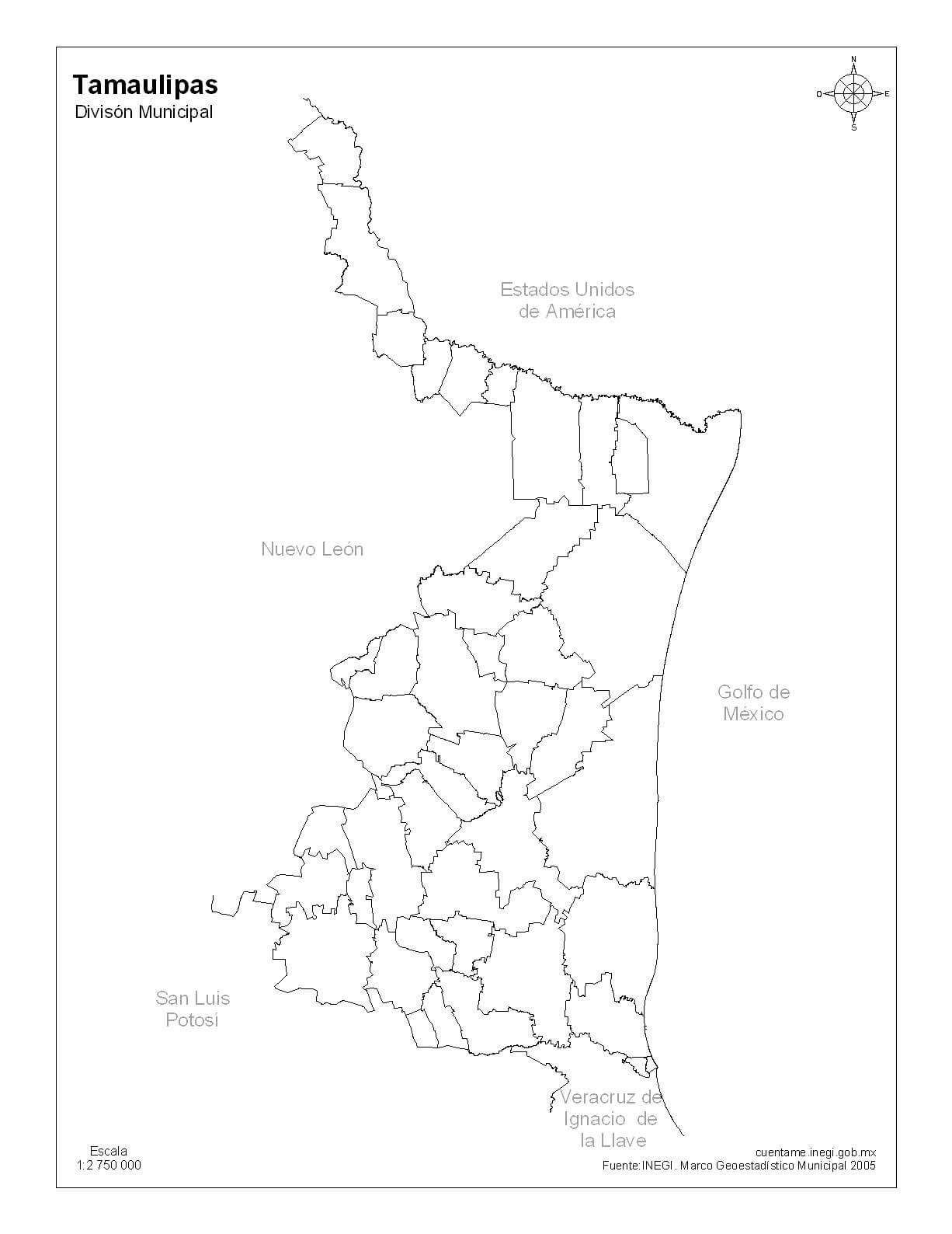 mapa de tamaulipas sin nombres