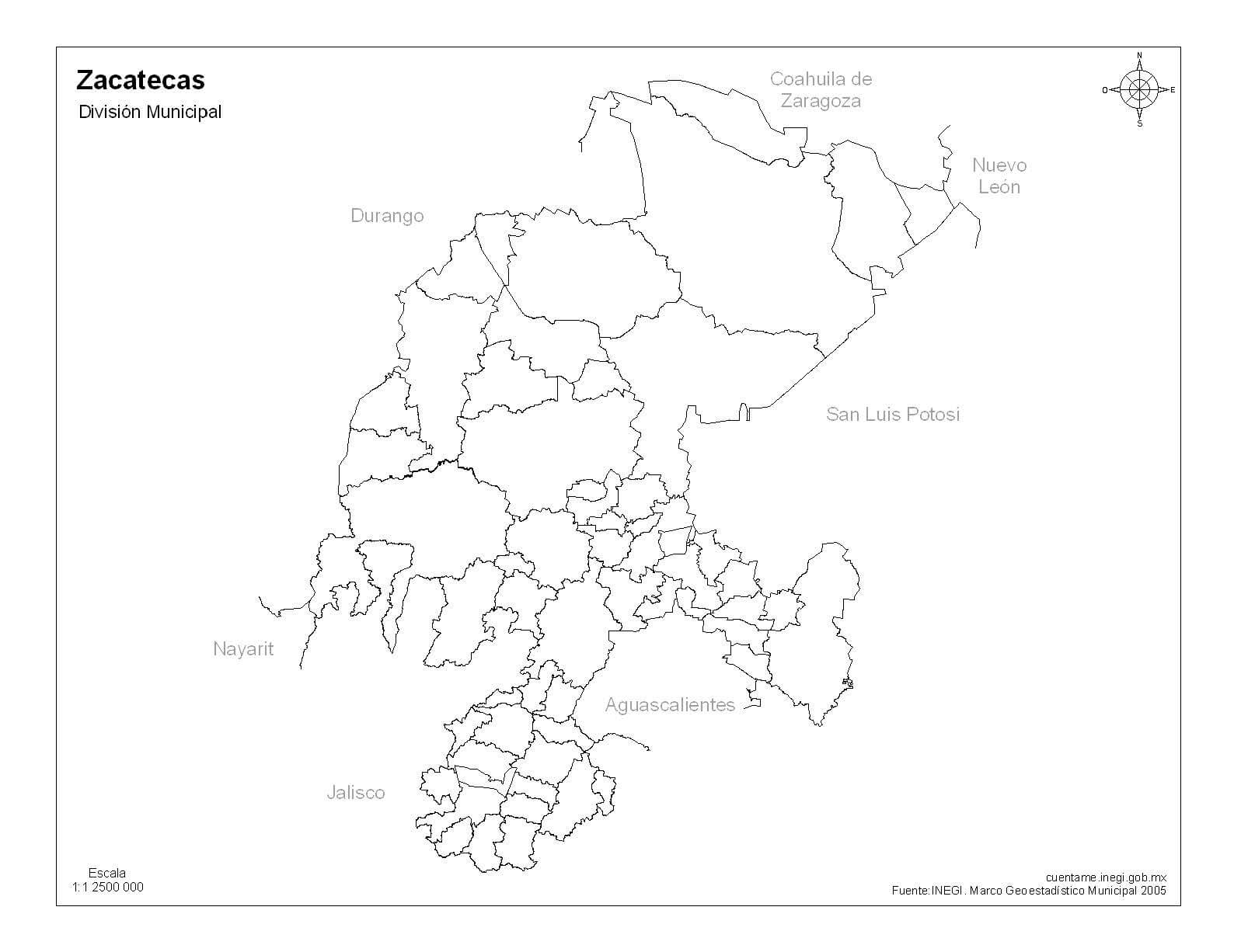 mapa de zacatecas sin nombres