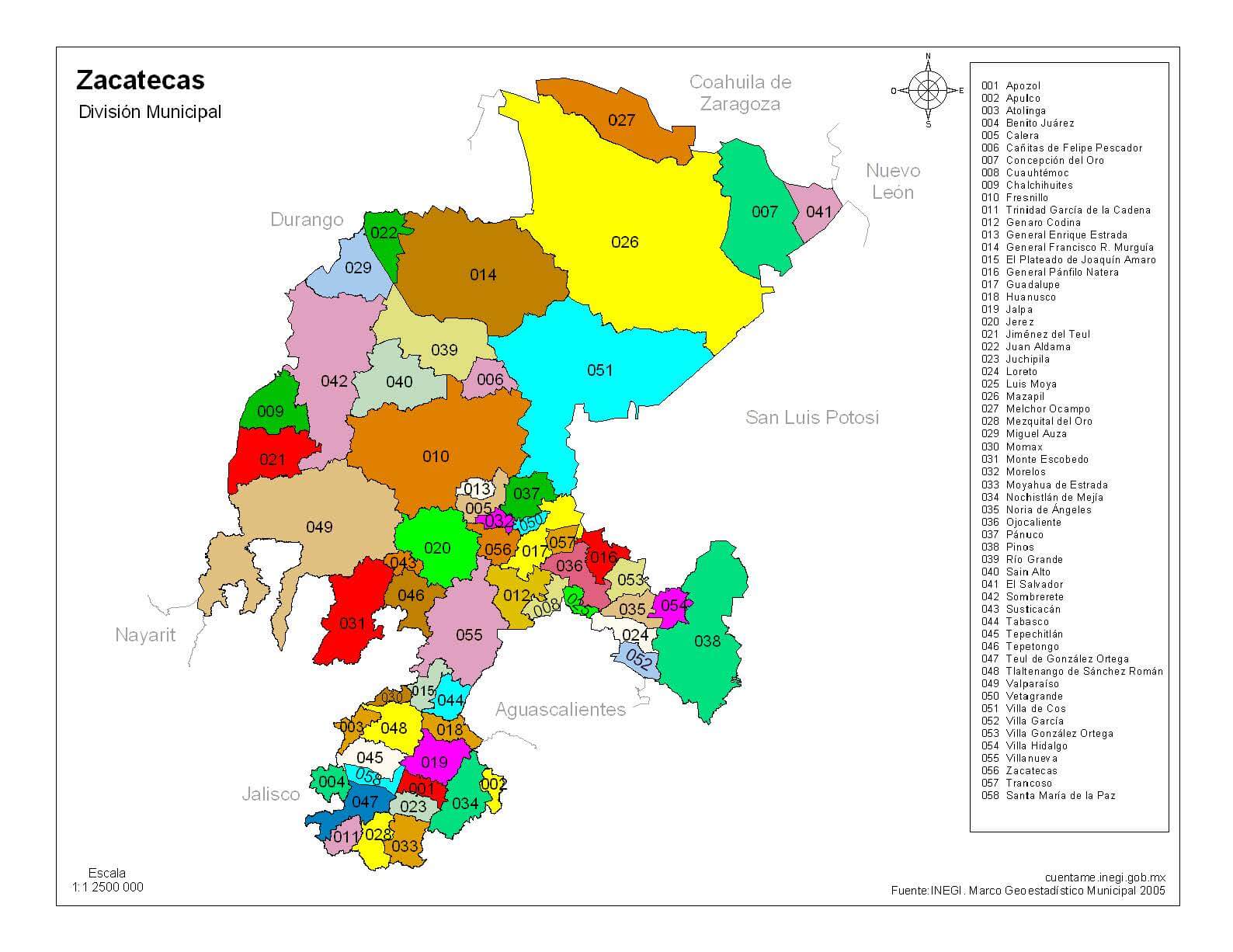 mapa de zacatecas a colores con nombres